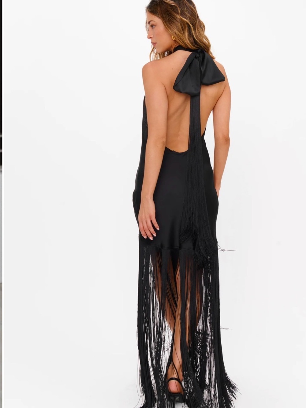 Show Me Your MuMu Black Halter Maxi Dress with Fringe - Picture 3 of 6